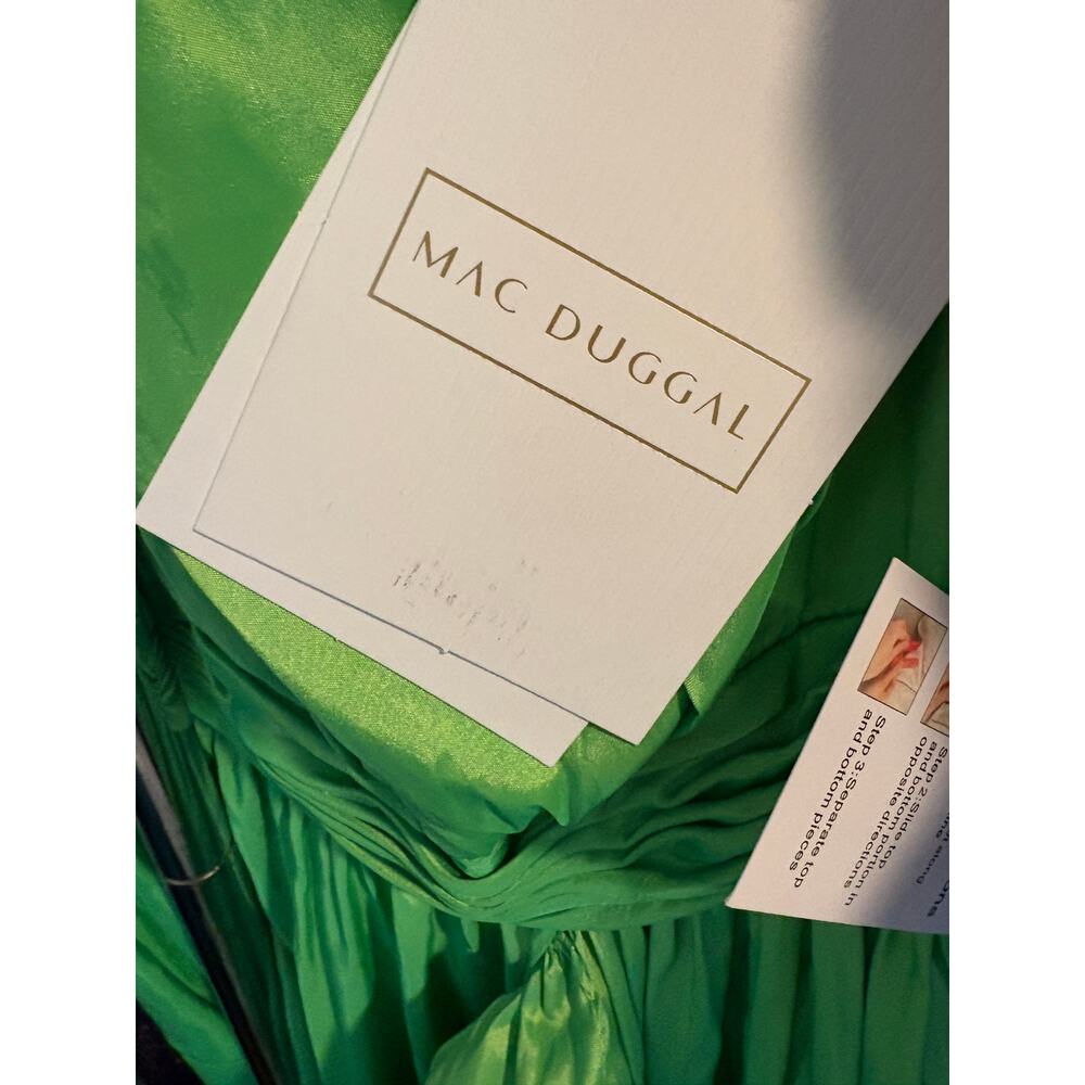 MAC DUGGAL Dress Size 0 Evening Gown NEW Green Bow One Shoulder Ruffle - Picture 3 of 8